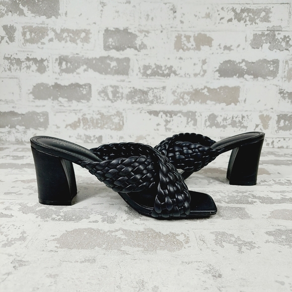New Anne Klein  Woven Straps Block Heel Black Mule Slide Sandals K149 - Picture 3 of 12